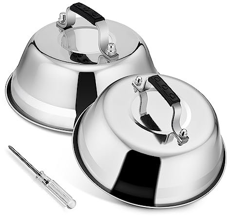 Herogo Campana per hamburger, 2 pezzi, in acciaio inox, con manico in plastica, per barbecue, cucina, bistecca, barbecue e tappetanyaki, durevole e lavabile in lavastoviglie, 23 x 8,5 cm