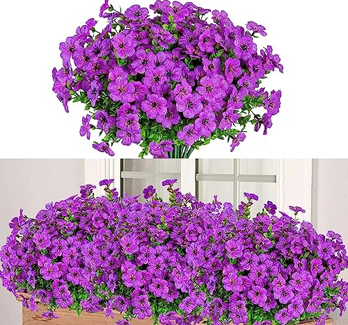 9 Stück Künstliche Blumen Außen Kunstblumen Künstliche Pflanzen Grüne Sträucher UV-Beständige Gefälschte Blumen Blumenstrauß Künstlich für Balkonkasten, Aufhängen Pflanzgefäß, Drinnen, Draußen… (Lila)