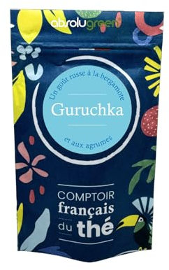 Thé Noir Guruchka – Comptoir Français du Thé – Pochette 80g en Vrac – Mélange Goût Russe à la Bergamote & aux Agrumes – Noir de Ceylan Éclatant et Rafraîchissant