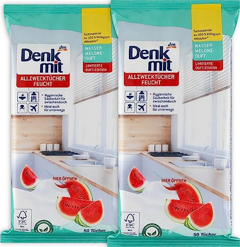 Watermelon all-purpose Wipes 2 packs x 50 pieces - Hygienic Cleanliness for at home and on the go/Germany