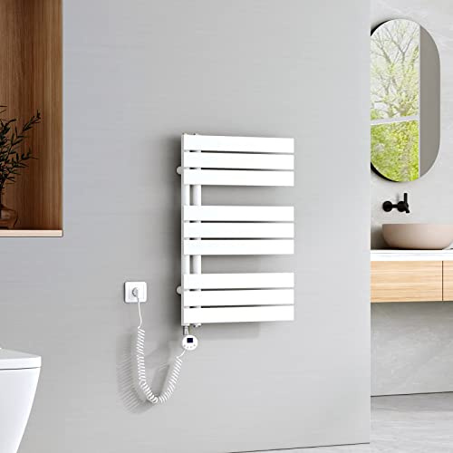 EMKE Scaldasalviette elettrico con wifi termostatato,762x500 mm,Bianco | Pannello asciugamano elettrico con asta di riscaldamento con timer,400W