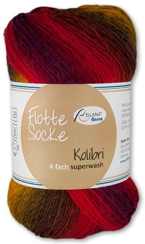 Frida's Wollhaus Rellana 100 g Flotte Socke Kolibri 4-fädig Sockenwolle 14 Farben (6216 | braun | cognac | rot)