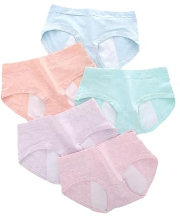 ACMEDE Culotte Menstruelle Coton Tailles Fille et Ado 8 à 18 Ans 30-60kg, Lot de 5 Fille Culottes Menstruelles sous-vêtement Adolescente Anti-Fuite (Doit être utilisé avec des tampons)