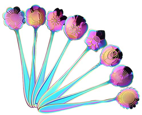 TOPBATHY 8pcs Gilded Flower Spoon Gold Cocktail Mixing Spoon Stirring Bar Stainless Stirring for Cocktails Wine Coffee