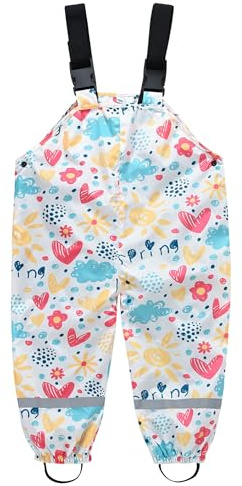 Happy Cherry - Vattentäta regnbyxor pojke flicka för utomhusbruk regnig dag leker lera barn pojkar flickor jumpsuit tecknade snickarbyxor - 2–11 år, Vit, 2-3 år