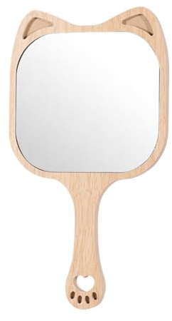 QEDBOJE Handspiegel mit Griff, Holz, Multifunktion Friseurspiegel Reisespiegel für Tägliche Damen Make-up, Haare schneiden, Rasieren, Gesichtspflege (Quadrat)