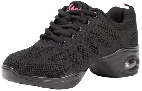 Asyusyu Black Jazz Shoes Women Breathable Dance Sneakers Jazz Trainers with Air Cushion
