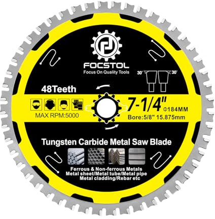 FOCSTOL Kreissägeblatt für Metall 184mm x 15,875mm - Trennscheibe für Metall 48 Zähne für Stahl Rostfreier Stahl Eisenmetalle Stahlrohre