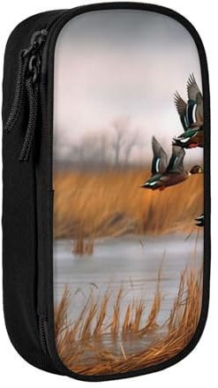KCGSDEGV Federmäppchen mit Jagd-Motiv fliegende wilde Ente, 3 Stück, großes Fassungsvermögen, niedliches Federmäppchen, Schreibwaren-Organizer, Box für Schule, Mädchen, Jungen, Schwarz ,