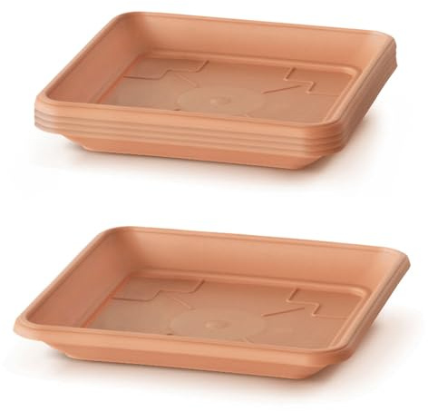 IMJ-Global Set di 5 Sottovasi Quadrati Terra PKWT in Plastica 34x34x4,5 cm da Interno Esterno Colore Terracotta Design Classici