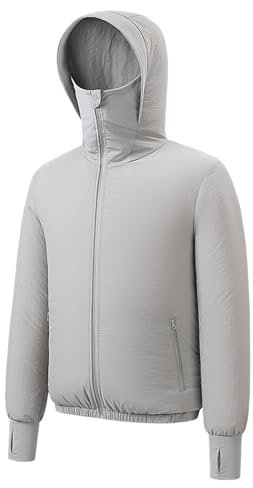 Meichoon Men Cooling Jacket with 2 Built-in Fans Lightweight UPF50+ UV Protection Hoodie Hiking Fishing Cycling Outdoors Sun Protective Clothes