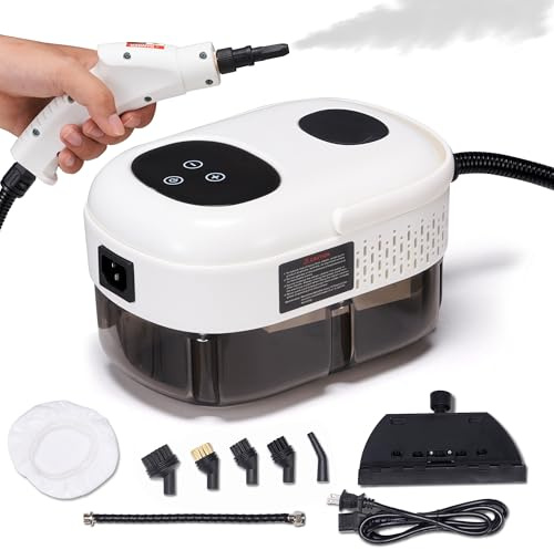 Spurgehom Handheld Steam Cleaner, 15s Heat-Up 1L Tank Portable Steam Cleaner, 2500W High Temperature Multipurpose Steamer for Cleaning, 6 Gears Adjustable Handheld Steamer for Home, White