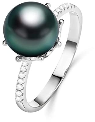 Perlenring aus 925er Sterlingsilber, 8–9 mm, schwarzer Perlenring für Damen, größenverstellbar