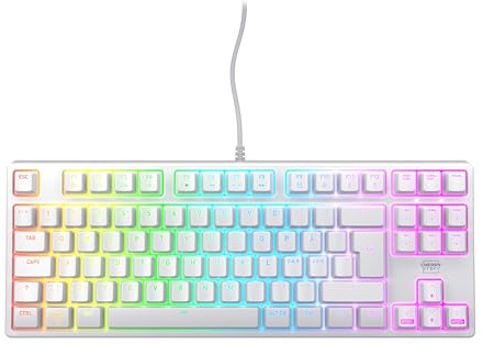 Cherry XTRFY K4V2 TKL, Clavier De Jeu Filaire sans Pavé Numérique, Disposition Pan-Nordique (QWERTY), Éclairage RGB, Commutateurs Mécaniques MX2A Red, Blanc
