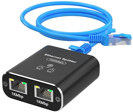 Répartiteur Ethernet Gigabit 1 vers 2 sorties avec câble Ethernet Cat 6, répartiteur Internet 1000 Mbps 1 entrée 2 sorties, câble Ethernet avec câble d'alimentation USB, connecteur répartiteur RJ45