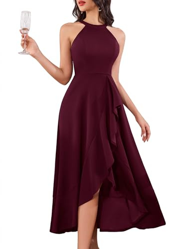 Dressystar Abito da sera lungo da donna per ospite nuziale, elegante, Hi-Lo, con Vokuhila per cocktail, Bordeaux, M