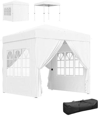 Outsunny Carpa Plegable Pop-up Gazebo 2,5x2,5 m 4 Paredes Blanco | Cenador Plegable, Anti-UV, Bolsa de Transporte, para Camping Fiestas