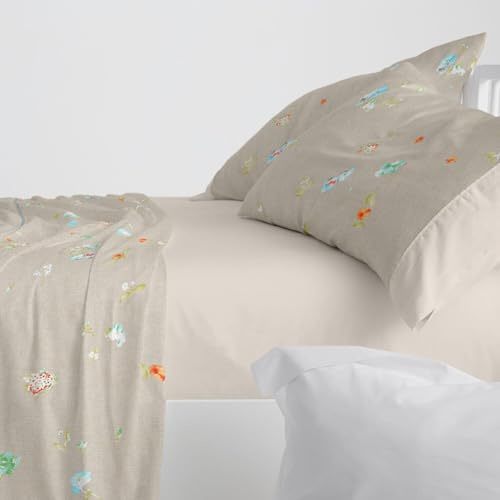 Burrito Blanco | Juego de sábanas Algodón | Cama de 150 a 160cm. (+Medidas Disponibles) | Diseño 629 | Color Lino (150-160x190/200cm.)