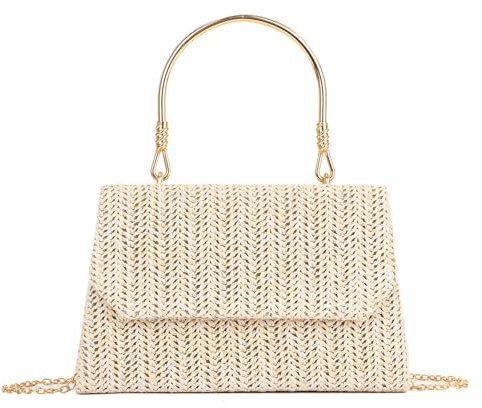 Ynport Crefreak Sac à Main Femme en Paille Tissée avec Poignée et Bandoulière - Sac Boho Chic pour Été, Plage, Vacances et Look Décontracté