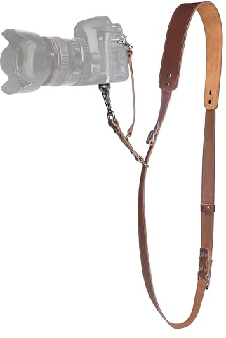 Padwa Lifestyle Dunkelbrauner Einzelkameragurt für eine Kamera – Professioneller Einzelkameragurt aus vollnarbigem Rindsleder, Schnellverschluss-Gurt für DSLR-Kameras für Fotografen