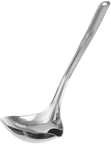 CIYODO Louche Séparatrice D’huile en Acier Inoxydable 304, Cuillère Cuisine Anti-goutte, Prise en Main Confortable, pour Soupe et Filtrage