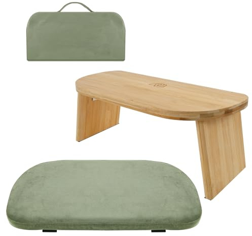 harupink Banc de méditation, tabouret de méditation pliable en bambou, tabouret de yoga avec coussin, chaise de méditation ergonomique, chaise de yoga pour les moments spirituels au quotidien (vert)