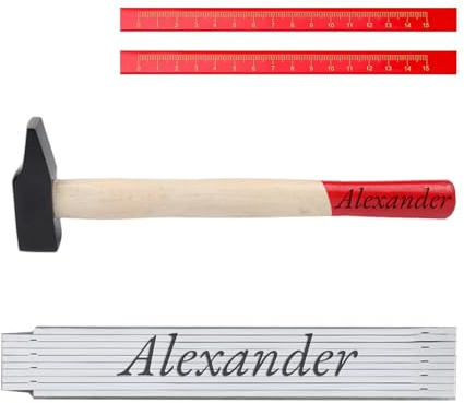 Personalisierte Geschenke Männer Hammer 300g + Zollstock + Bleistift | DIY Name Gravur Handwerker Bauherr Vatertag Papa Opa Mann Heimwerker Weihnachten Geschenkset Männer