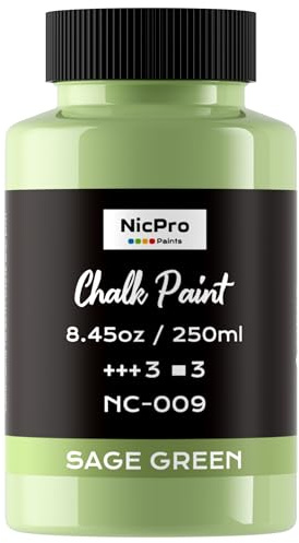 Nicpro All-in-One Sage Green Chalk Paint for Furniture, 8.45 oz (250ml) Matte Finish Chalk Paint, Built-In Primer & Top Coat Milk Paint, Non-Toxic Furniture Paint for Wood, Metal, Home Decor