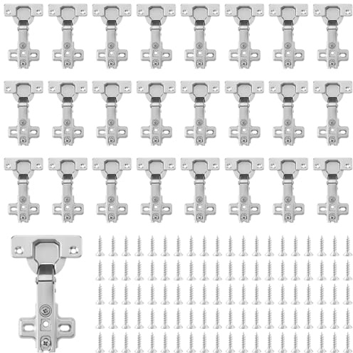MUKSEUT 25 Pack 35mm Cabinet Hinges, 110° Kitchen Units Door Hinge with 3-Way Adjustment and 100 Screws, Full Overlay Cupboard Hinges for Kitchen Wardrobe Cabinet