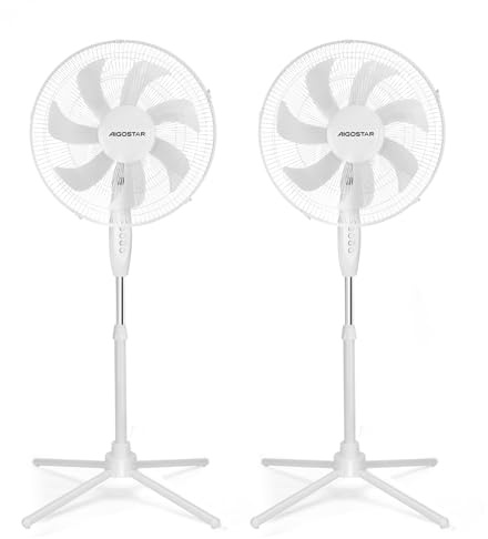 Aigostar Ventilador de Pie con 7 Aspas, Altura Ajustable 108-130cm, Ventilador Silencioso (43 cm Ø), Oscilante 70°, 3 Velocidades, para Salón, Dormitorio y Oficina, Erika, 2 Unidades