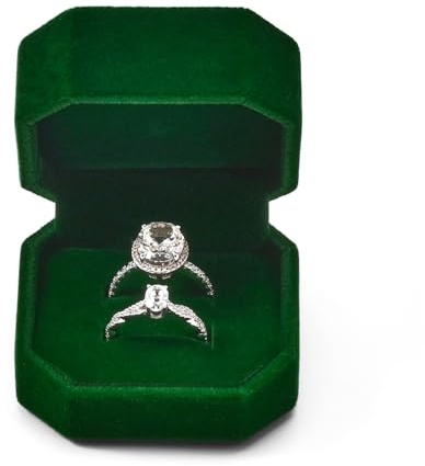 Oirlv Double Velvet Ring Box for Weddings Dual Ring Case Dark Green Storage Box for Engagement Valentine's Day