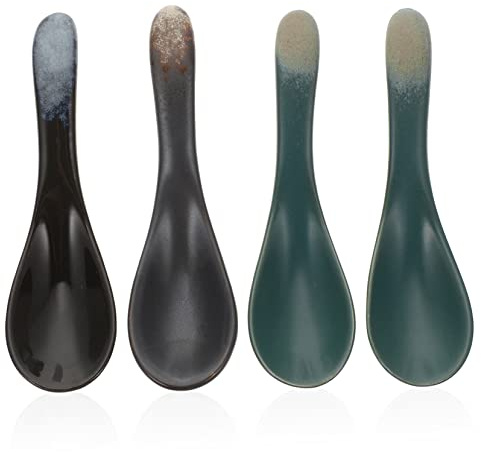 TOPPERFUN 4piezas Cucharas De Cerámica Para Sopa Pequeño Diseño Portátil Resistente y Fácil De Limpiar Cucharas Para Papilla y Alimentos Cubiertos Para Restaurante y Hogar