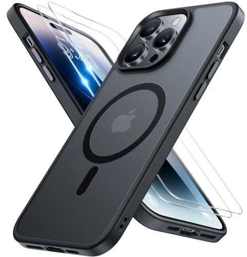 Miracase für iPhone 14 Pro Max Hülle mit Magsafe, 9H+ Panzerglas, Schwarz | [TOP Militärschutz & Magnetkraft] Stoßfest Kratzfest mit Samtiger Haptik Langlebig Handyhülle für iPhone 14 Pro Max 6,7