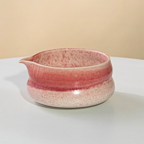 YlobdolY Bol à matcha en céramique avec bec verseur, bol traditionnel fait à la main en porcelaine émaillée avec boîte cadeau pour fouetter le matcha rose