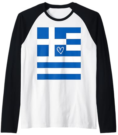 Bandiera della Grecia Cuore Greco Orgoglioso Patrimonio Giornata Maglia con Maniche Raglan