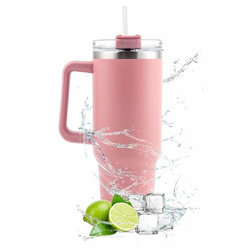 Personalisierter THERMOBECHER mit Gravur 1200 ml TEXT oder LOGO in 4 farben erhältlich viele Muster perfekt für ein Geschenk für heiße und kalte Getränke hält die Temperatur bis zu 24h (Rosa)