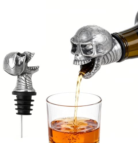 Totenkopf Ausgießer, Totenkopf Wein Geschenk, Flaschenausgießer, Spirituosen-Ausgießer dosierer Weinausgießer für Wein Schnaps Cocktails Olivenöl Kaffee Sirup Essig Flaschen Öl-Ausgießer für Männer
