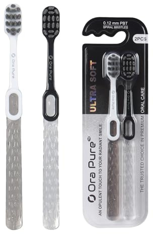 OraPure Ultra Soft Toothbrush for Adults with Sensitive Gums | Selene Nano Silk Spiral Bristles | Manual Toothbrush with Ergonomic Handle for Gentle Deep Cleaning