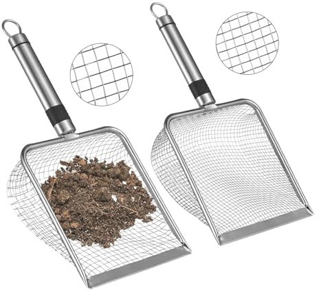 QKNOSM 2 Pcs Garden Soil Sifter, Stainless Steel Soil Sieve with 3.8mm and 5mm Mesh Multipurpose Garden Sieve with Handle for Dirt Rocks Pellets Sand Gravel