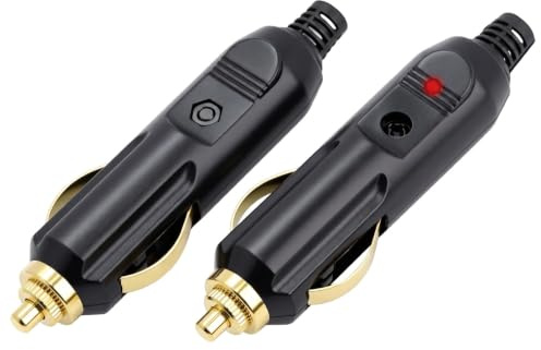 2 Piezas Enchufe Mechero 12V-24V Conector Mechero Coche con 20A Fusible LED | Cobre Male Plug Adaptador Corriente Universal para Camión Nevera Aspirador Compresor Bomba de Aire y Rad