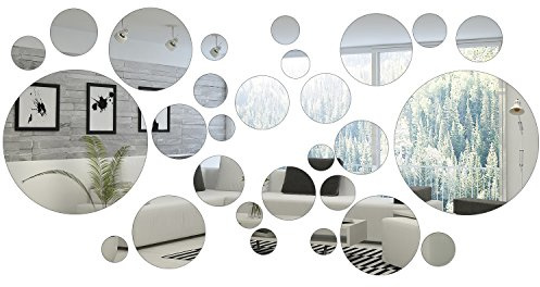 32 Pieces Removable Acrylic Mirror Setting Wall Sticker Decal for Home Living Room Bedroom Decor (Round Circle, 32 Pieces)