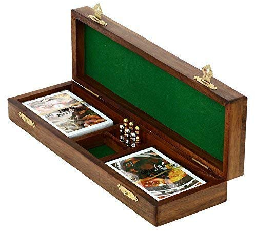 Kitchen Supplier Game Cribbage Boards Set, 2 Decks Of Cards, 6 Metal Pegs With Storage- Premium Mango Wood