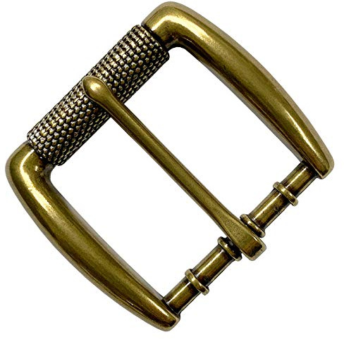 Antiqued Brass Finish Single Prong Replacement Roller Belt Buckle, Fits 1-1/2 wide