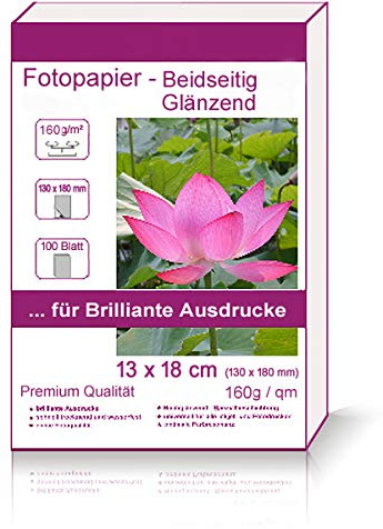 100 Blatt 13x18cm 160g/m² Fotopapier beidseitig hochglänzend Hglossy wasserfest Photopapier high glossy wasserfest photopaper photo paper beide Seiten glänzend 160g / m² 160g/qm 13x18 cm 13 x 18 cm