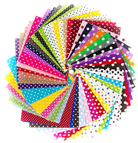 RayLineDo® 50pcs 10 * 10cm Different Pattern Patchwork Fabric Craft Printed Cotton Material Mixed Squares Bundle Quilting Scrapbooking Sewing Artcraft DIY Fabric Dot Series