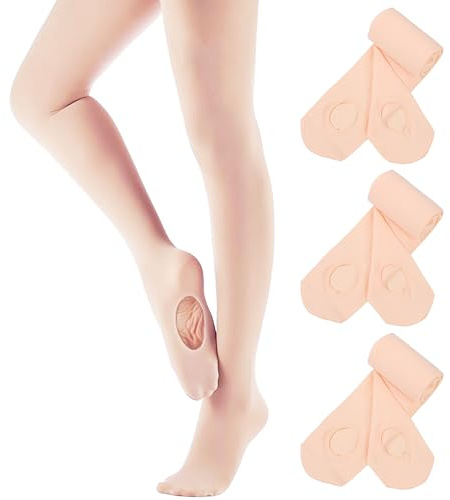 Women Convertible Ballet Tight 3 Pairs High Elastic Transition Pro Dance Tights Ultra Soft Ballerina Tight Semi-opaque Knit Footed Leggings