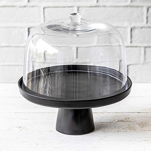 Home of Cake Tortenplatte mit Fuß Puro Medium in Schwarz Matt mit Glashaube Ø 27 cm Tortenständer Kuchenplatte Kuchenständer aus Keramik für Hochzeiten Geburtstage Partys