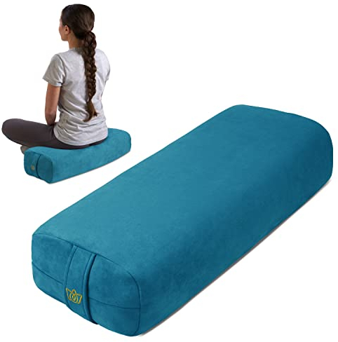 Florensi Yoga Bolster Pillow - Luxurious Velvet Bolster for Restorative Yoga - Large Rectangular Cushion with Carry Handle -Supportive Meditation Cushion-Machine Washable Cover and Carry Handle (Blue)