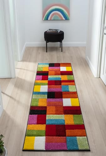 - LordOfRugs - SPECTRUM ABSTRACT MODERN QUALITY HAND CARVED SOFT MULTI COLOURS HALL RUNNER & RUG 66 X 230 CM Largo Multi