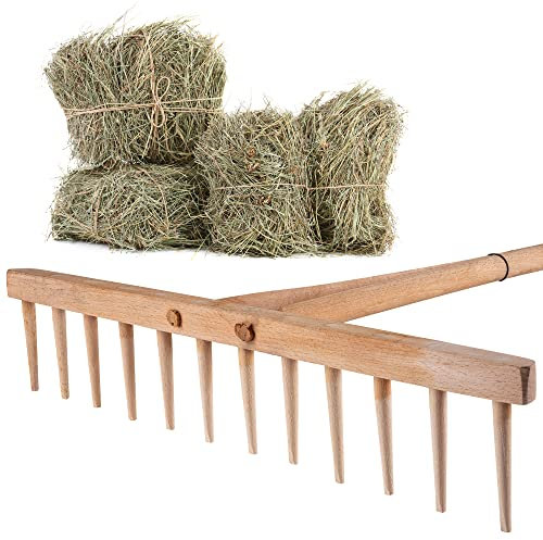 KADAX Rechen, Heurechen mit langem Stiel aus Holz, breite Harke für Garten, Beet, Rasen, Bequeme Gartenharke, Rasenrechen, Laubrechen, Gartengerät, Gartenwerkzeug (Holz)